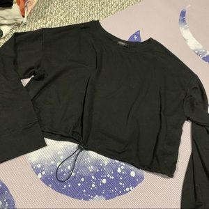 Black drawstring hem long sleeve top